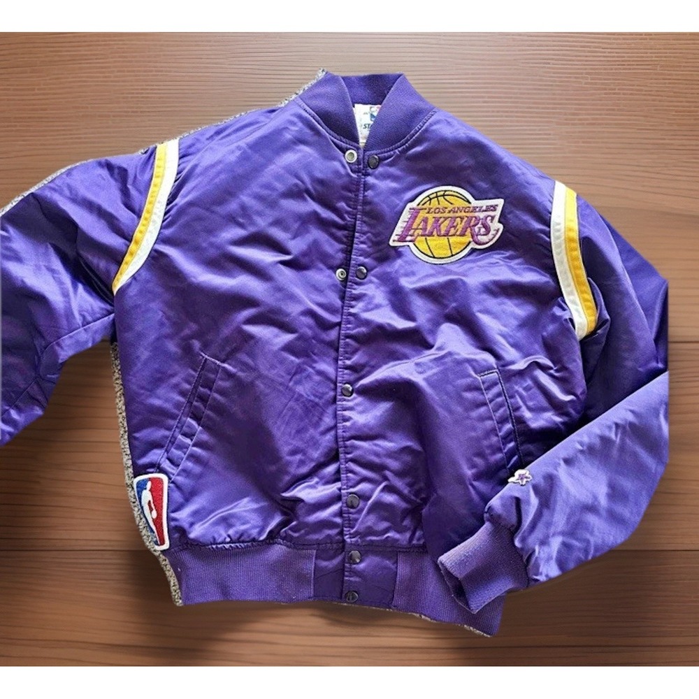 Vintage 80s-90s STARTER NBA LA Lakers Purple Satin Bomber Jacket - Large Rare 🔥